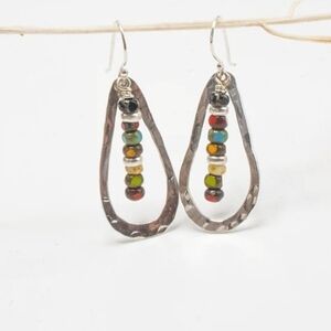 Silver Tear Drop Earrings, Czech Bead Earrings, Silver Gypsy Earrings, T…